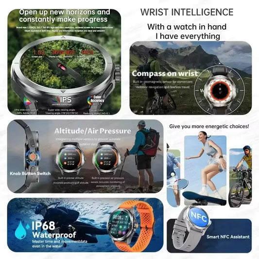 2026 New S4 Ultra Smart Watch Men AMOLED Screen Outdoor Sport NFC GPS Track Heart Rate IP68 Waterproof Bluetooth Call Smartwatch